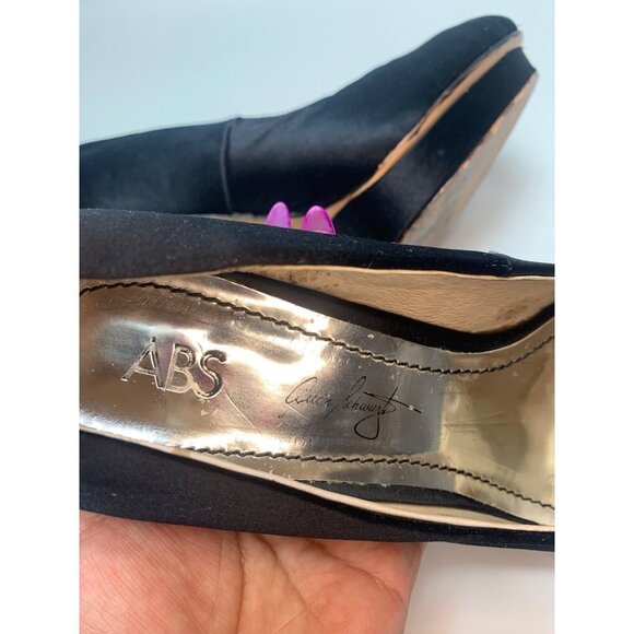 ABS Allen Schwartz Black Satin Atlas Platform Heels Size 8 - Picture 9 of 15